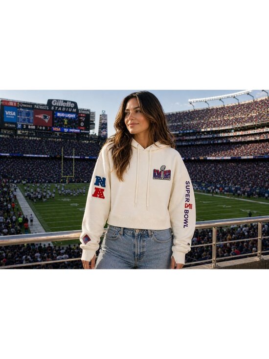 Pro Standard Tops - Womens NFL Super Bowl LVIII Cropped Hoodie Patches Size L Eggshell Cotton NWT